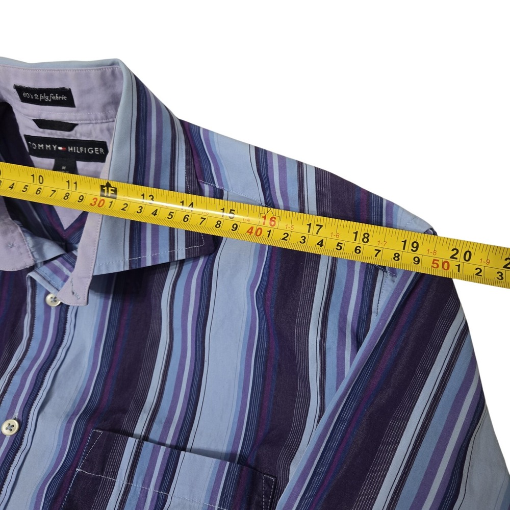 Tommy Hilfiger Shirt Men's M Blue Purpl Striped Long Sleeve Button Up 80's 2 Ply - Picture 5 of 15